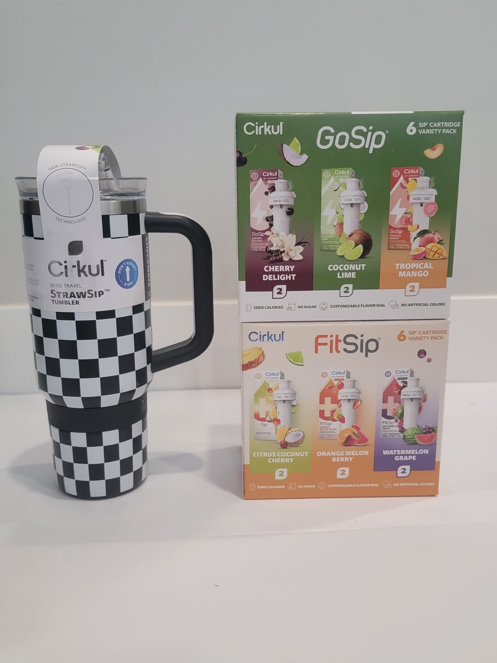Cirkul GoSip & LifeSip Variety Pack with black & white travel tumbler